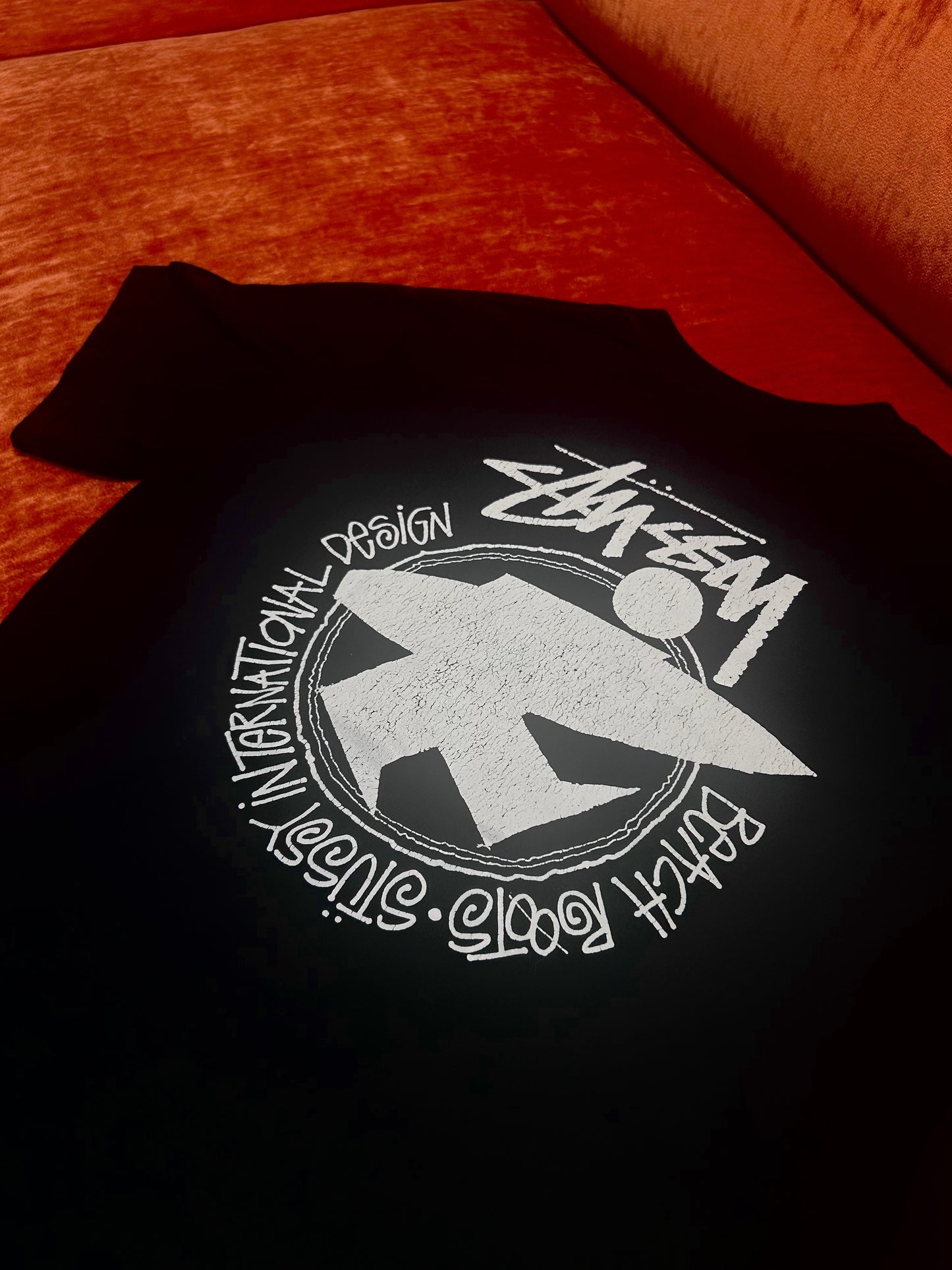 Stussy Beach Roots Center Logo Black Tee