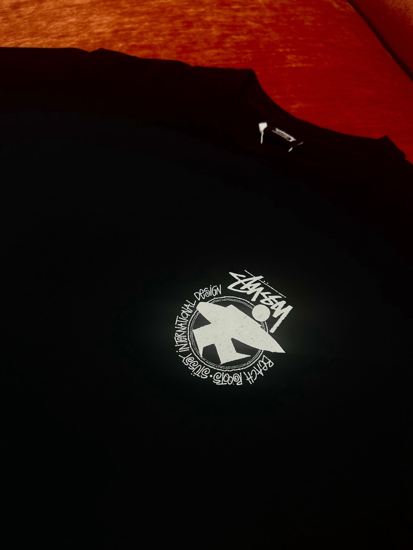 Stussy Beach Roots Center Logo Black Tee