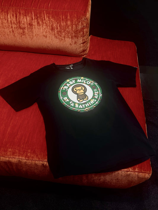 A Bathing Ape Black Baby Milo Green Logo Tee