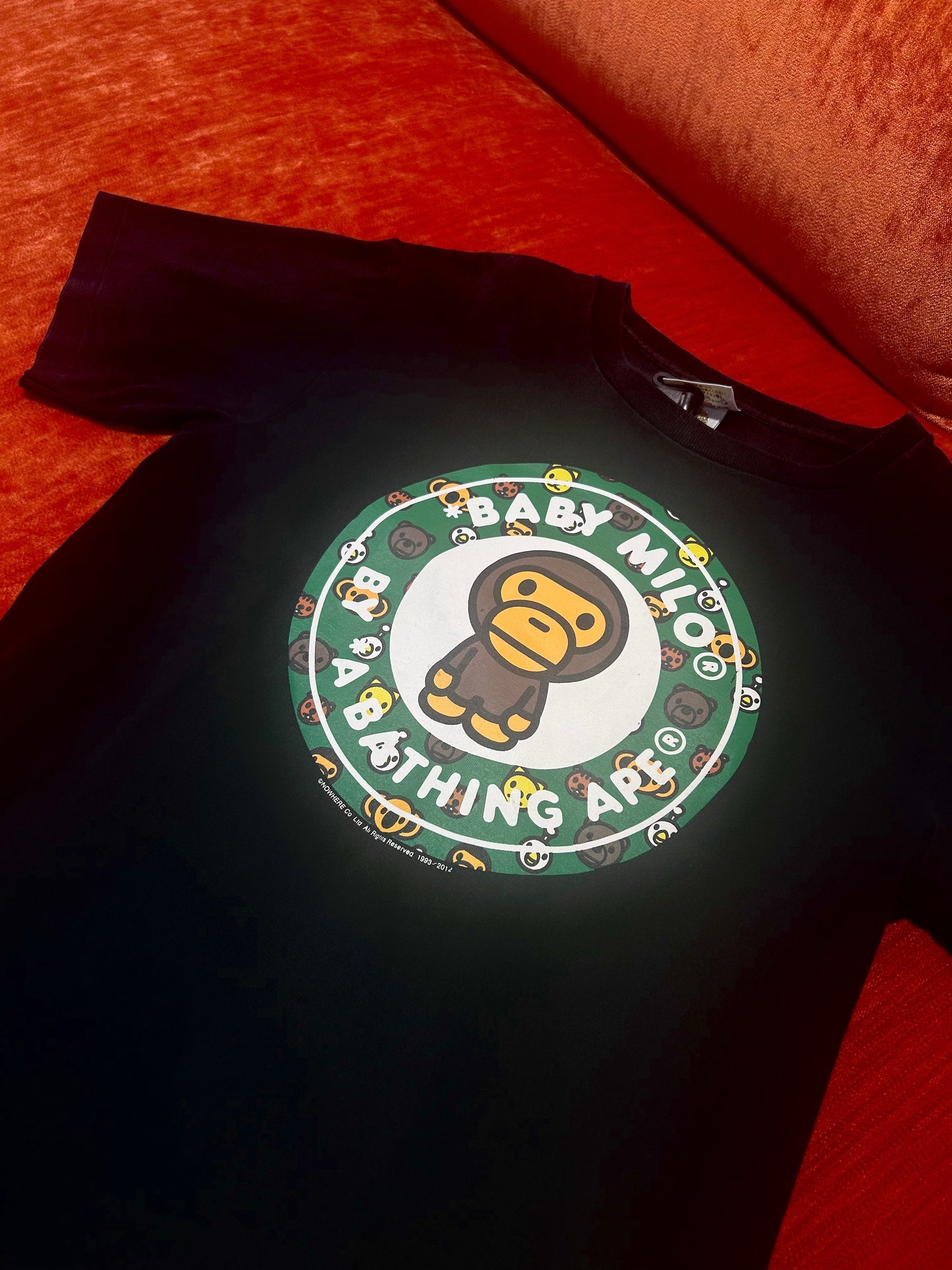A Bathing Ape Black Baby Milo Green Logo Tee