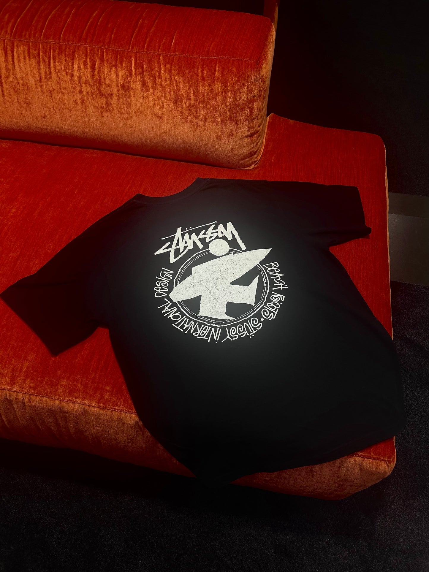 Stussy Beach Roots Center Logo Black Tee