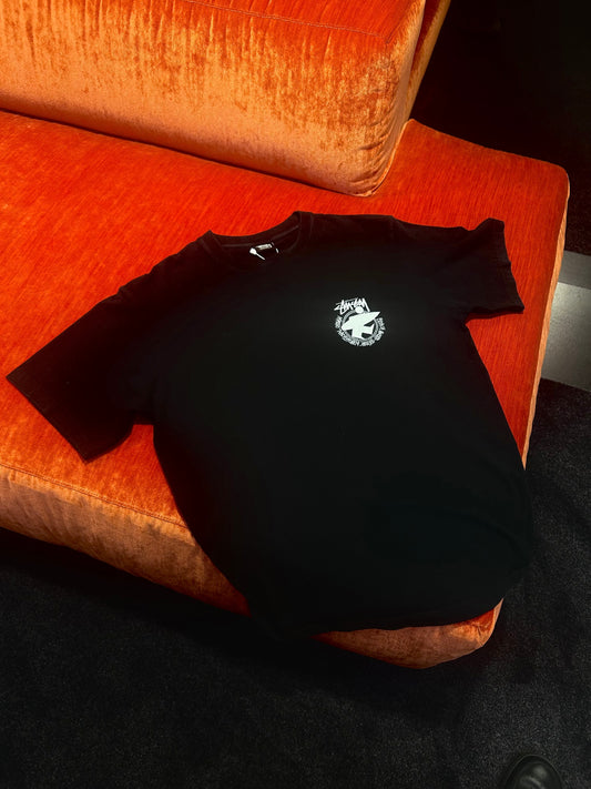 Stussy Beach Roots Center Logo Black Tee