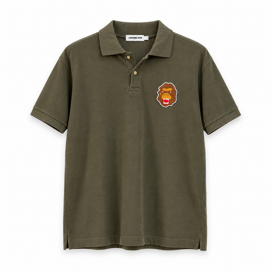 A Bathing Ape Embroidered Mini Logo Olive Polo
