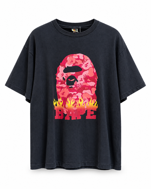 A Bathing Ape BAPE Fire Camo Flame Black Tee
