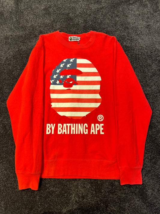 A Bathing Ape Red USA Big Ape Crewneck – Limited BAPE Streetwear