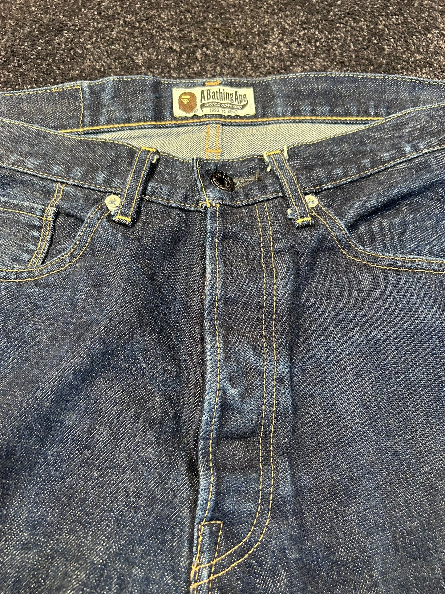 A Bathing Ape White Back College Logo Jeans