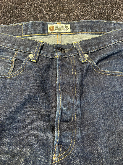 A Bathing Ape White Back College Logo Jeans