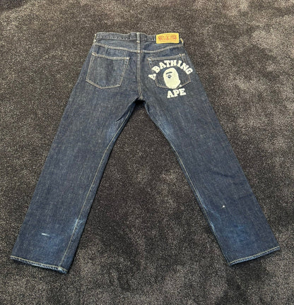 A Bathing Ape White Back College Logo Jeans