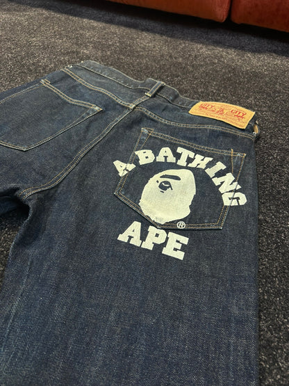 A Bathing Ape White Back College Logo Jeans